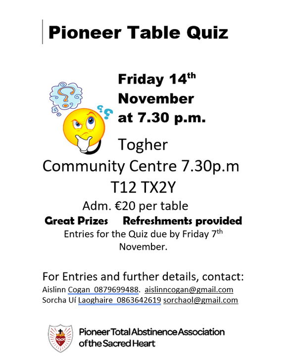 Pioneer Table Quiz change of date