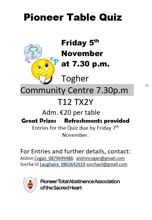 Pioneer Table Quiz 5th November